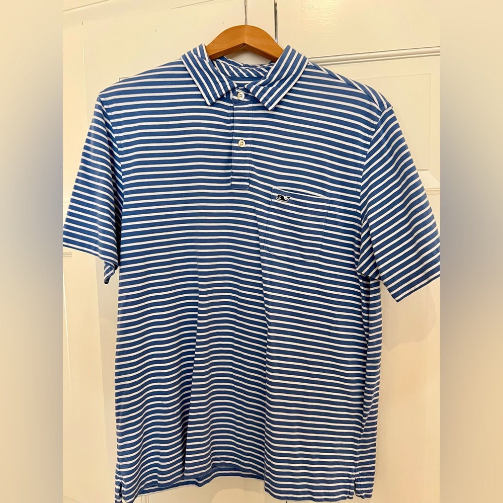 Vineyard Vines Men's Navy and White Striped Polo Shirt